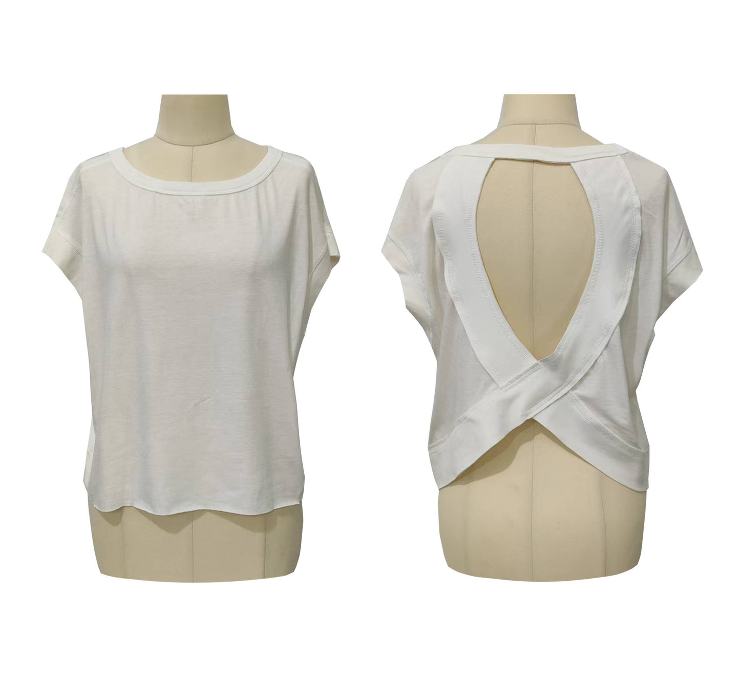 Slouchy wrapped cutout back short sleeve workout tee top: Pink / L