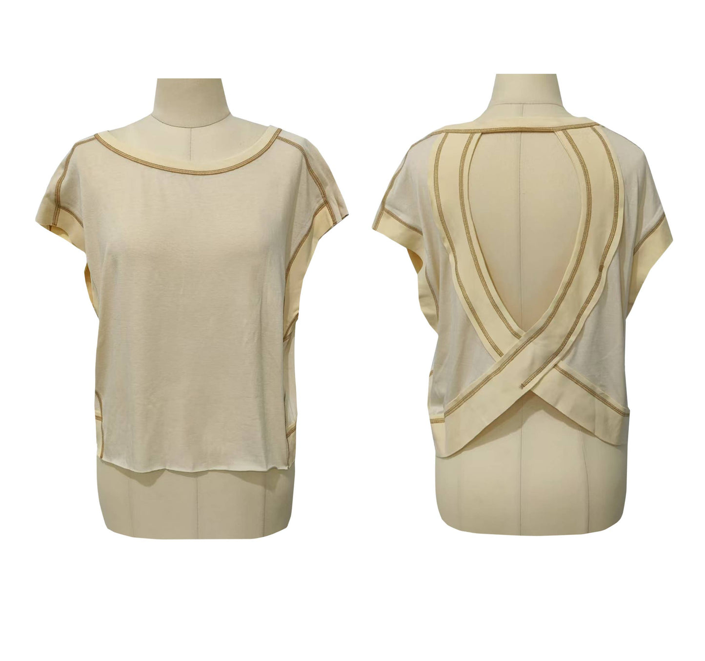Slouchy wrapped cutout back short sleeve workout tee top: Pink / L