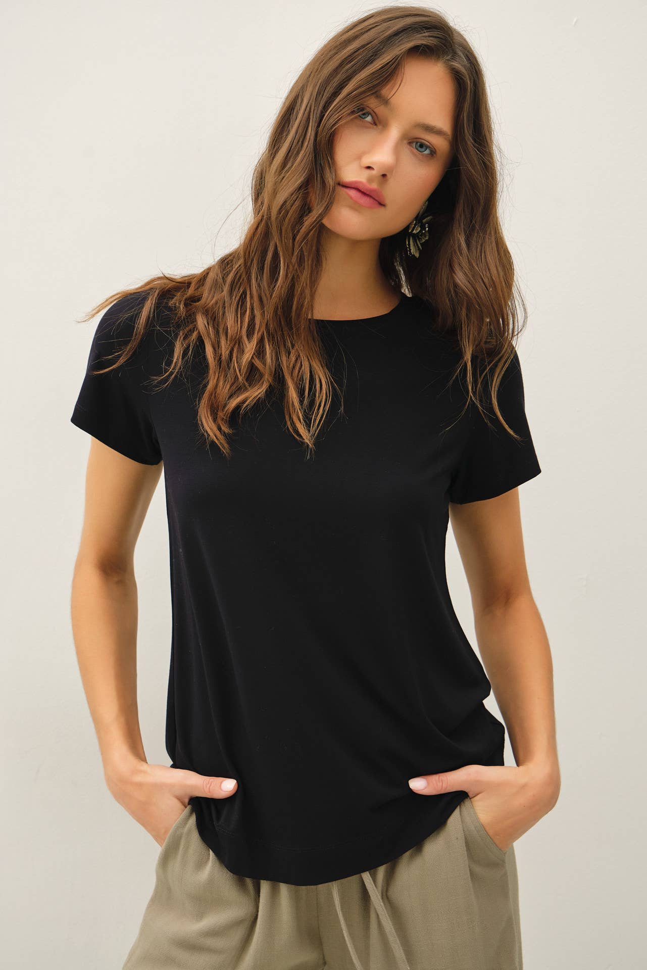 NEW COLOR-BAMBOO/MODAL BASIC ROUND NECK T-SHIRT: SOFT PERI / L