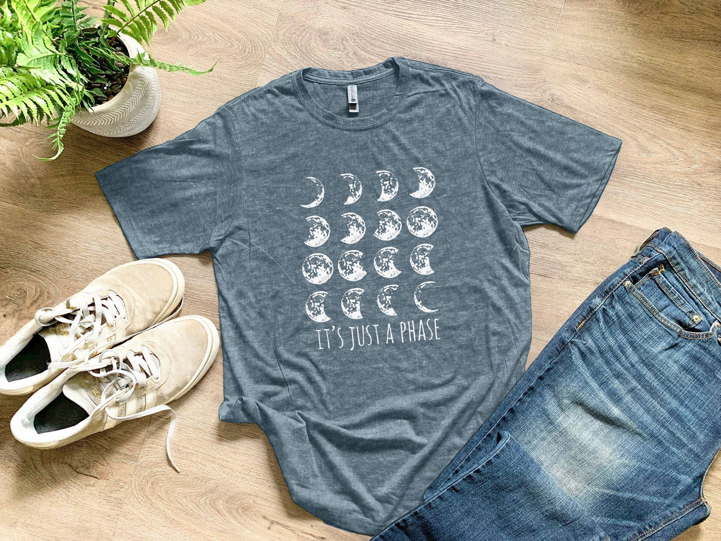 It's Just a Phase - Men's Tee - Moon Phases, Boho, Zodiac: Black (Silver Ink) / Medium
