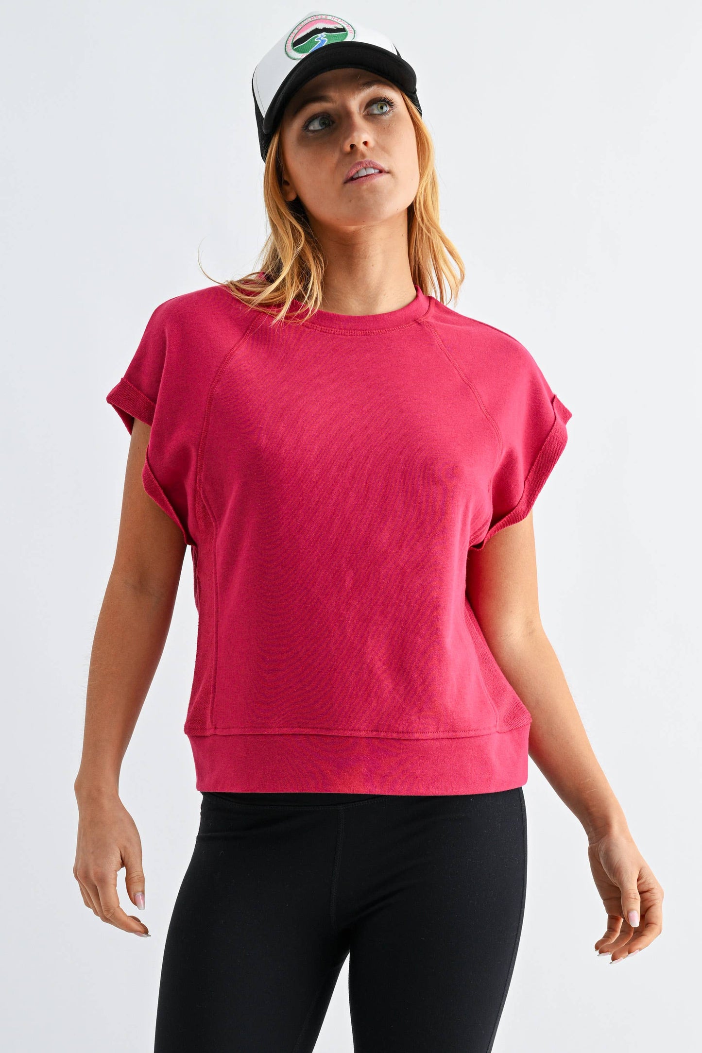 Offset French Terry Cap Sleeve Top: SILKEN TAUPE / S:M:L (2:2:2)