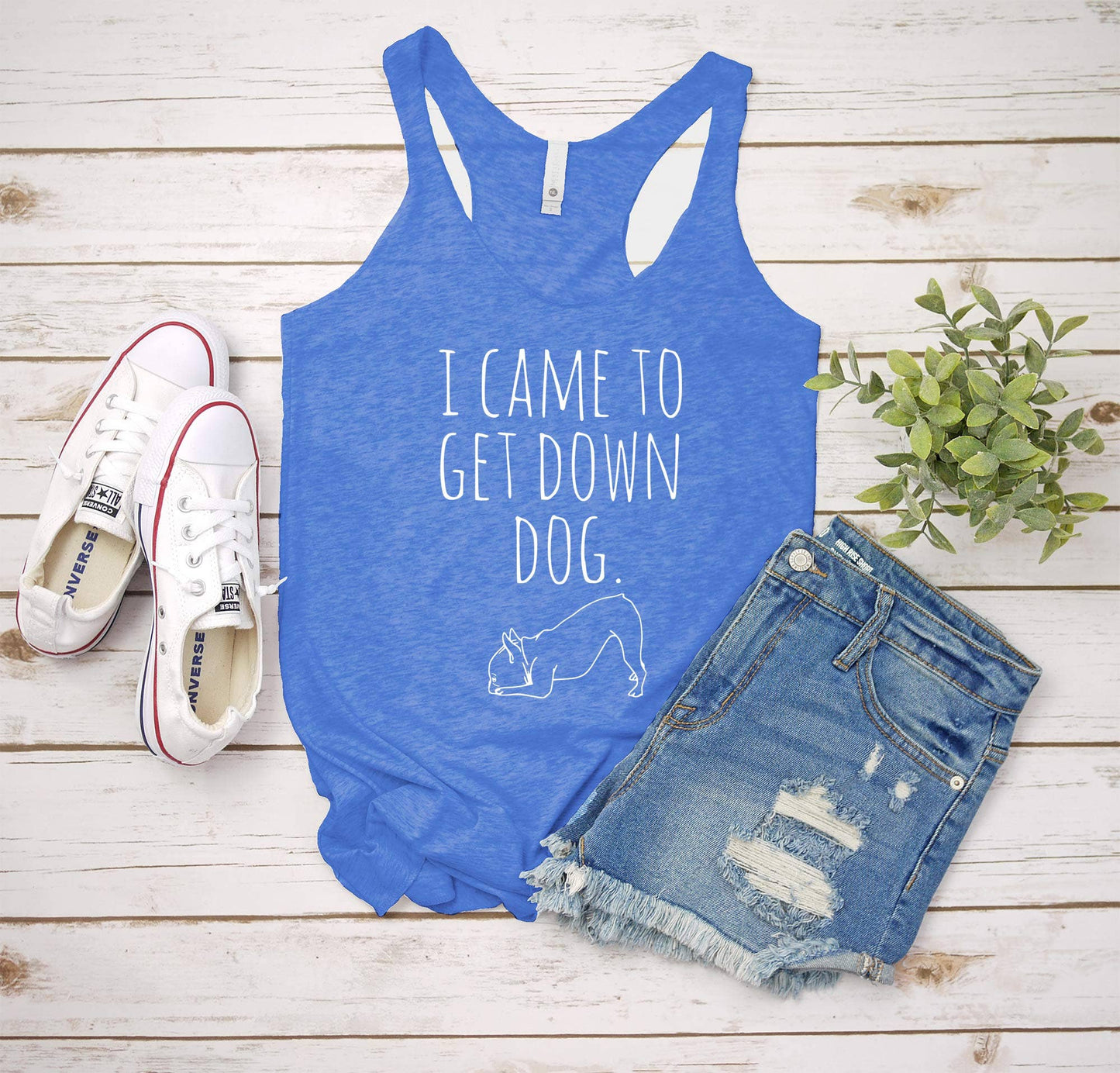 I Came To Get Down Dog - Women's Tank Top - Yoga, Frenchie: Indigo (White Ink) / Large