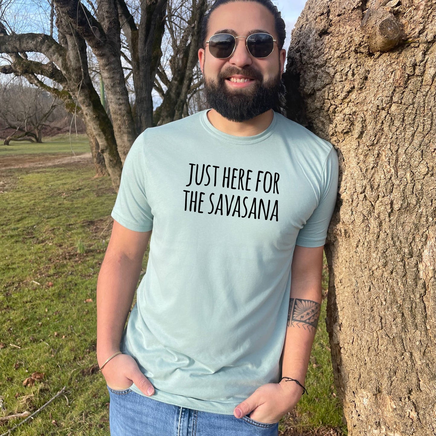 Just Here For Savasana - Funny Men's Tees - Yoga: Stonewash Blue (Black Ink) / Small
