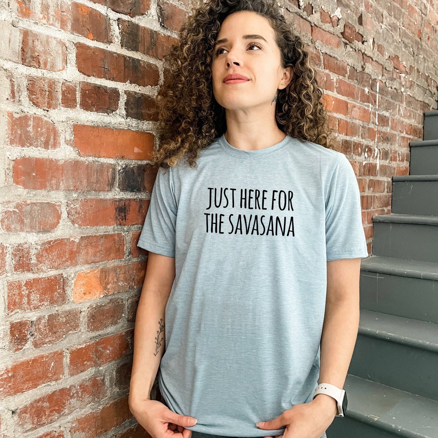 Just Here For Savasana - Funny Men's Tees - Yoga: Stonewash Blue (Black Ink) / Medium