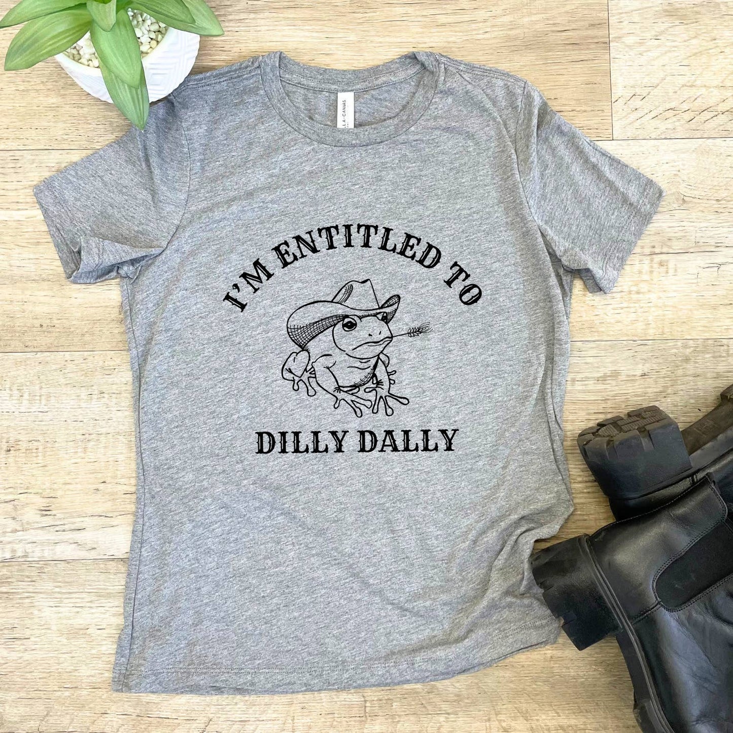Entitled to Dilly Dally - Funny Women's Crew Tee: Kelly Green (Black Ink) / Medium