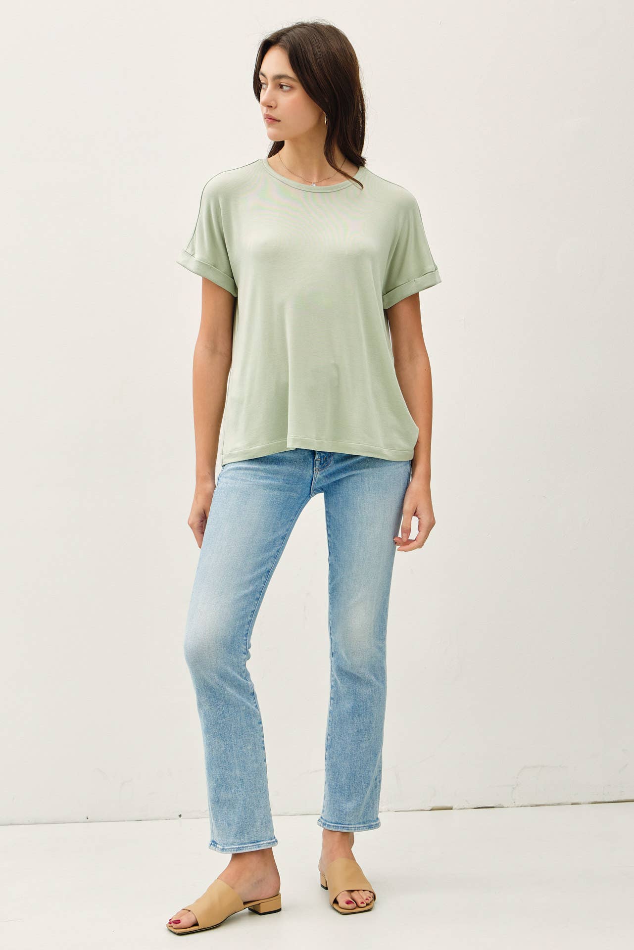 LIGHTWEIGHT MODAL BASIC FLOWY TEE  : Blush / M
