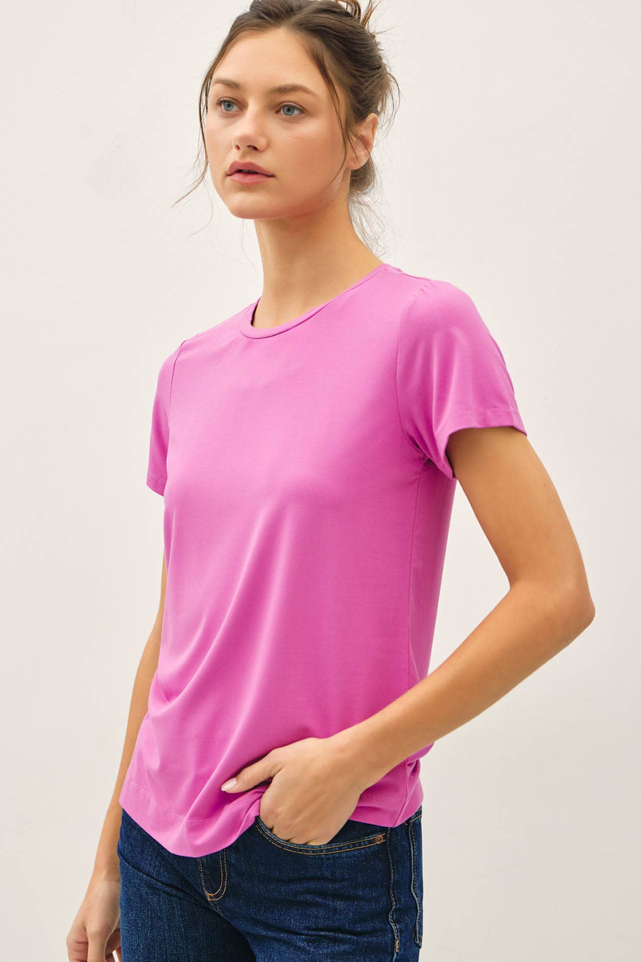 NEW COLOR-BAMBOO/MODAL BASIC ROUND NECK T-SHIRT: SOFT PERI / S