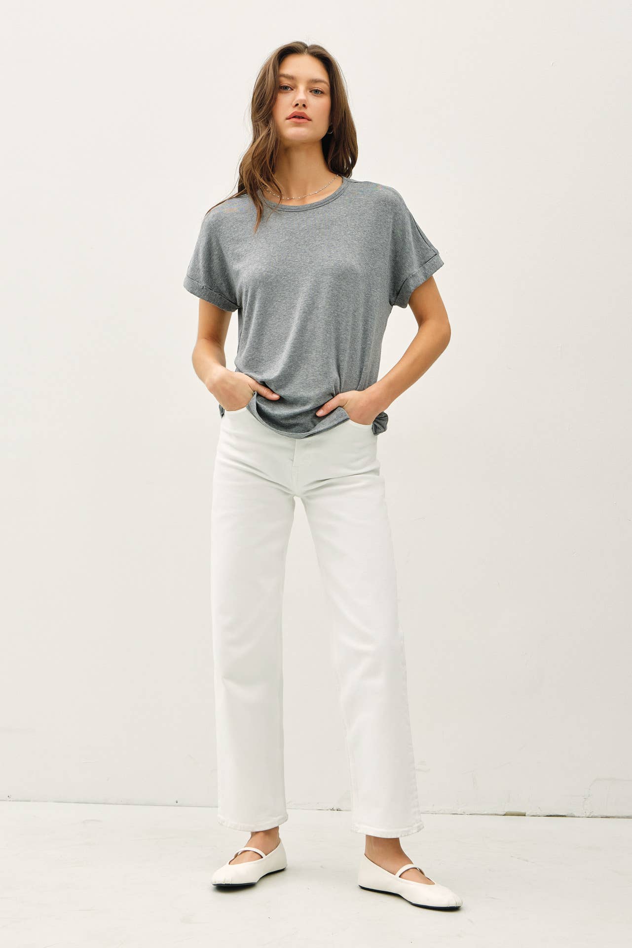 LIGHTWEIGHT MODAL BASIC FLOWY TEE  : Blush / M
