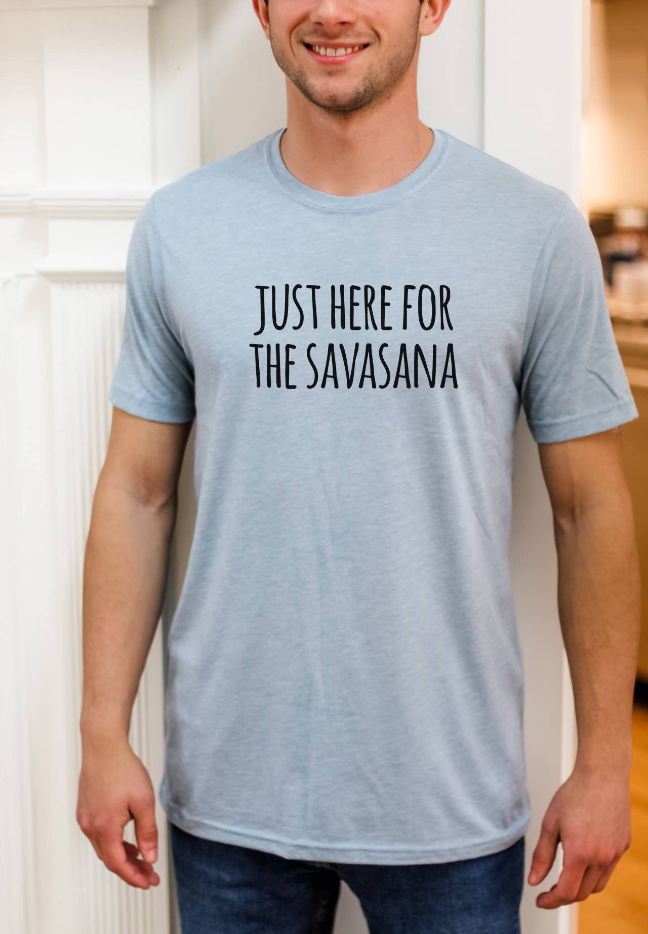Just Here For Savasana - Funny Men's Tees - Yoga: Stonewash Blue (Black Ink) / Medium