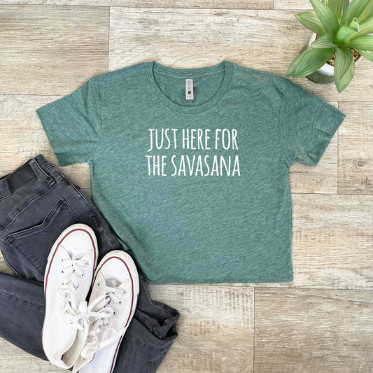 Here for the Savasana - Women's Crop Tee - Yoga, Yogi: Pine (White Ink) / Small