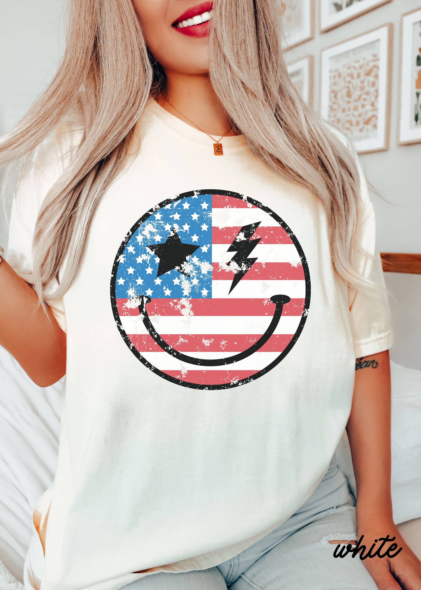 Happy USA Tee *10 Colors (S-3X): Chambray / Extra Large