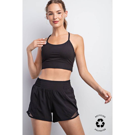 RECYCLED ACTIVE SHORT WITH MESH: Black / S-M-L-XL(2-2-2-2)