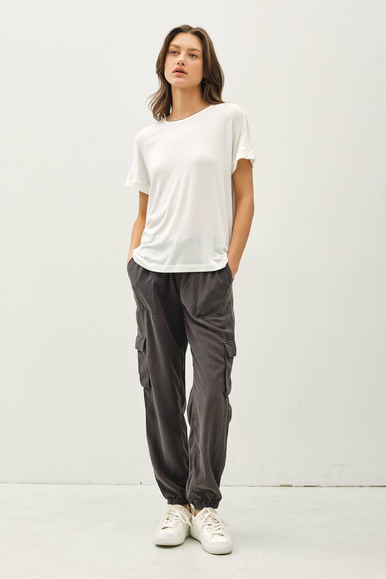 LIGHTWEIGHT MODAL BASIC FLOWY TEE  : Blush / M
