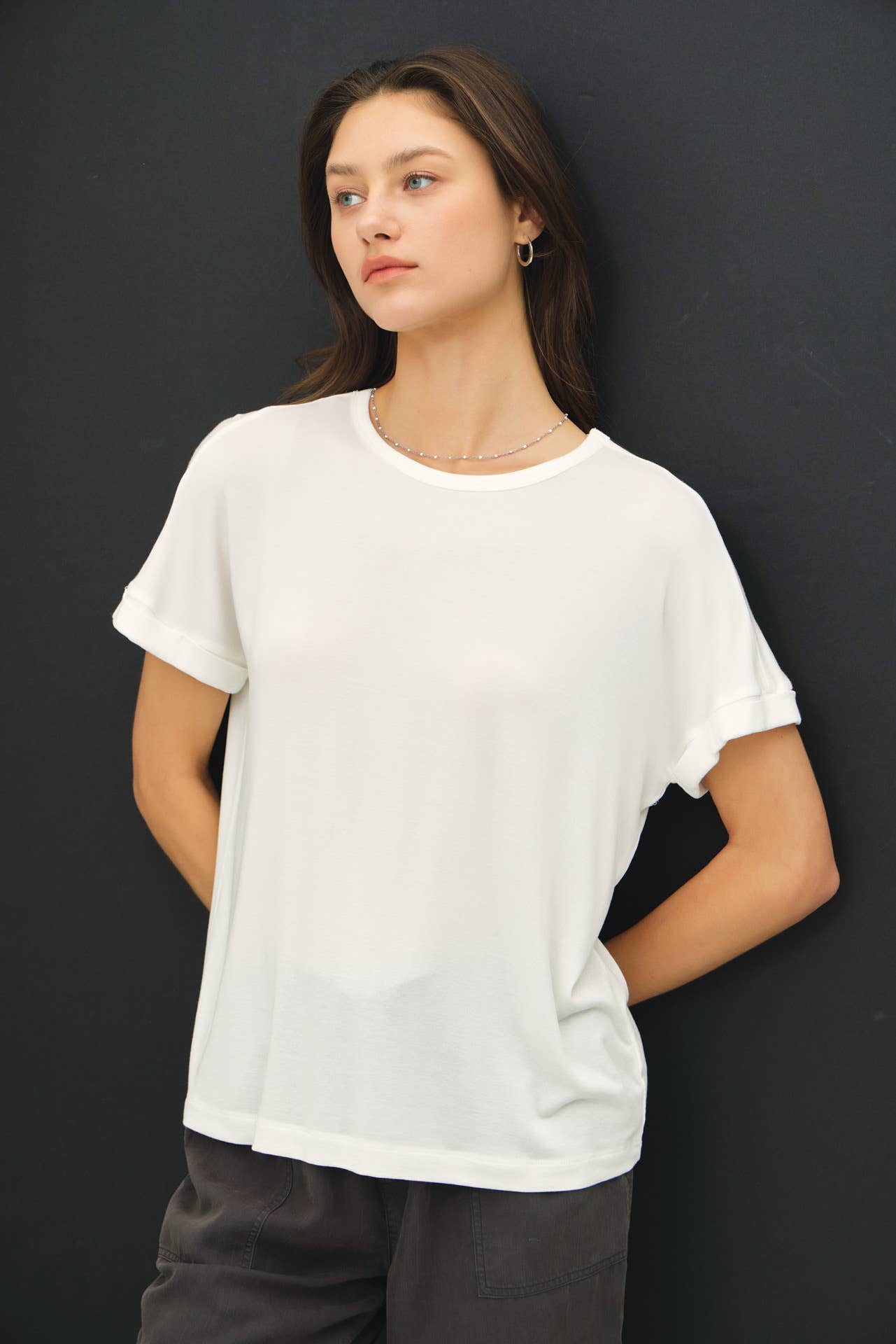 LIGHTWEIGHT MODAL BASIC FLOWY TEE  : Blush / M