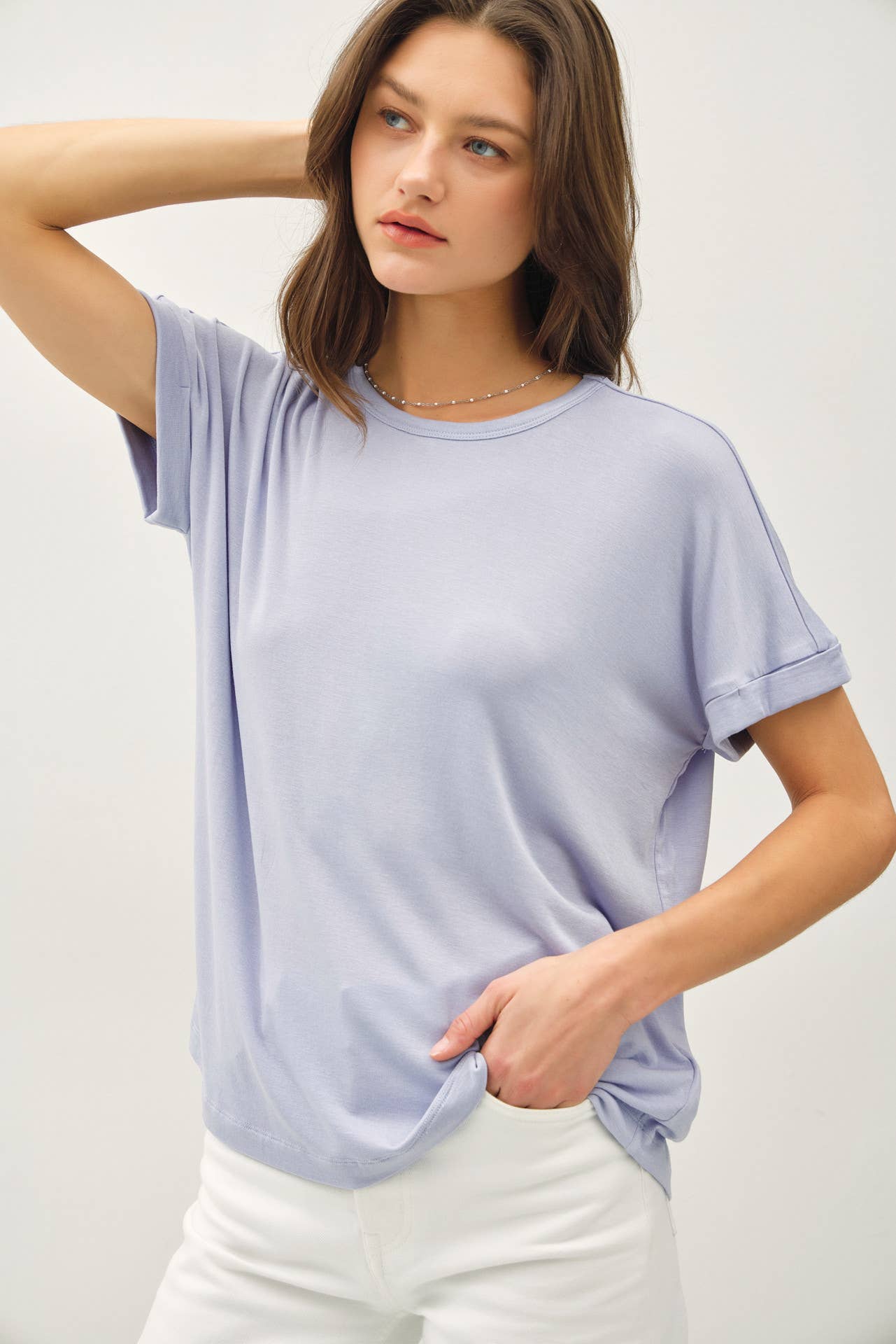 LIGHTWEIGHT MODAL BASIC FLOWY TEE  : Black / L