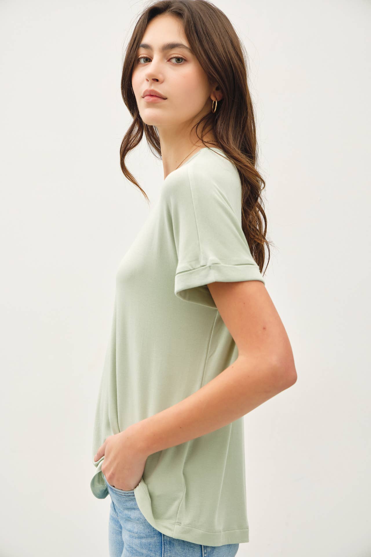 LIGHTWEIGHT MODAL BASIC FLOWY TEE  : Blush / M