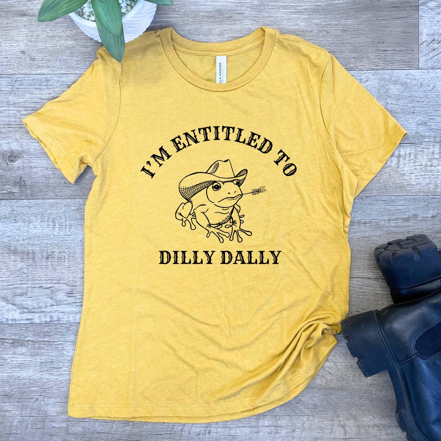 Entitled to Dilly Dally - Funny Women's Crew Tee: Kelly Green (Black Ink) / Medium