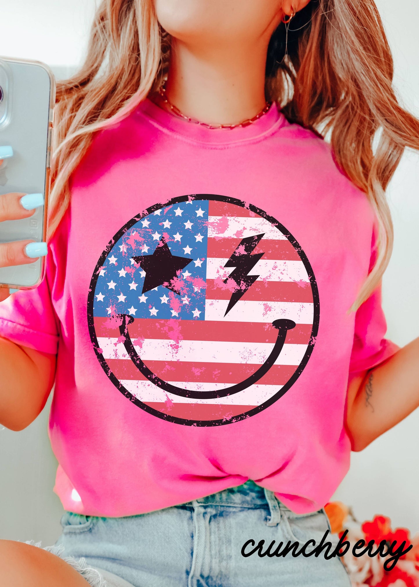 Happy USA Tee *10 Colors (S-3X): Chambray / Medium