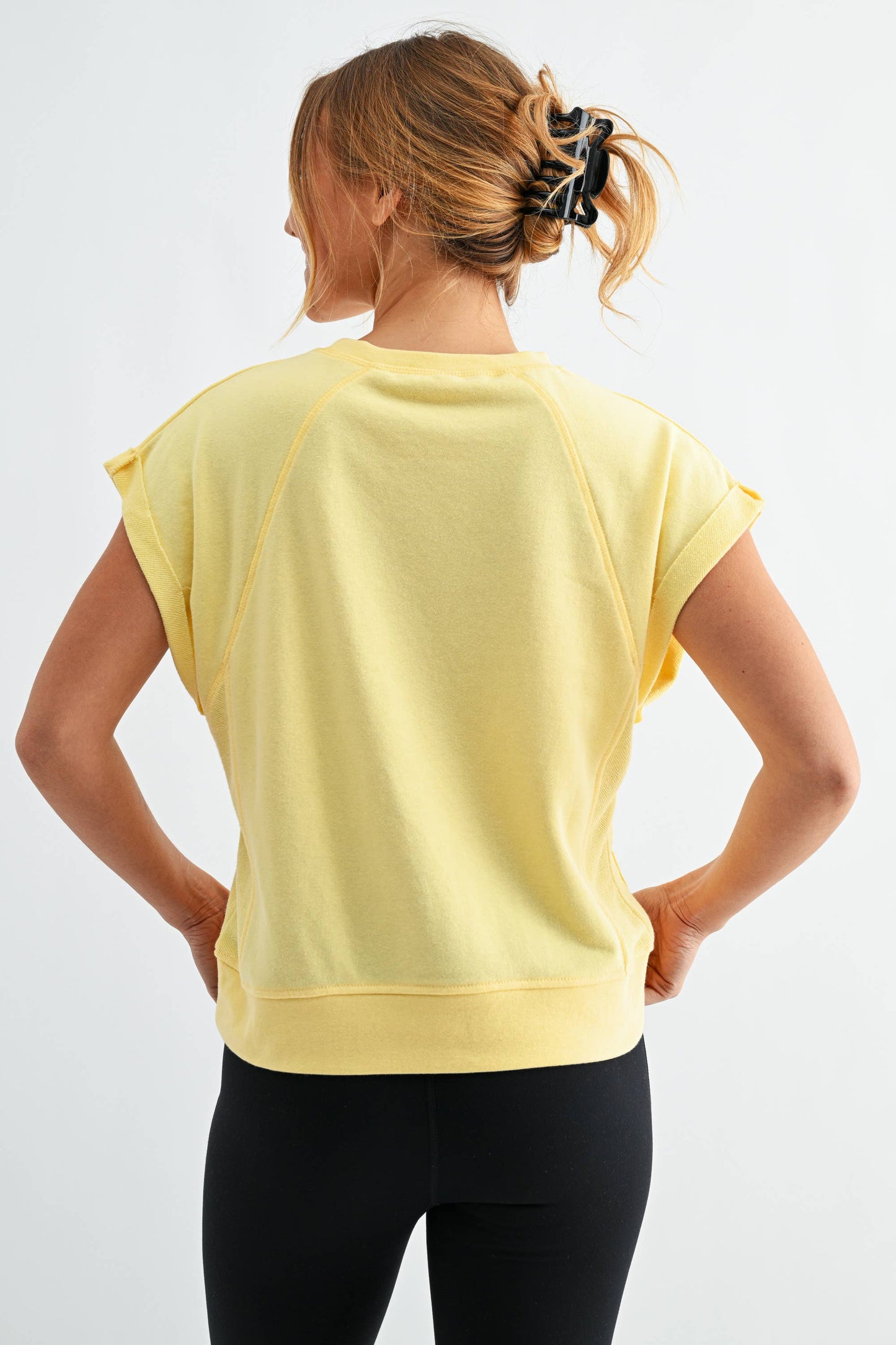 Offset French Terry Cap Sleeve Top: SILKEN TAUPE / S:M:L (2:2:2)