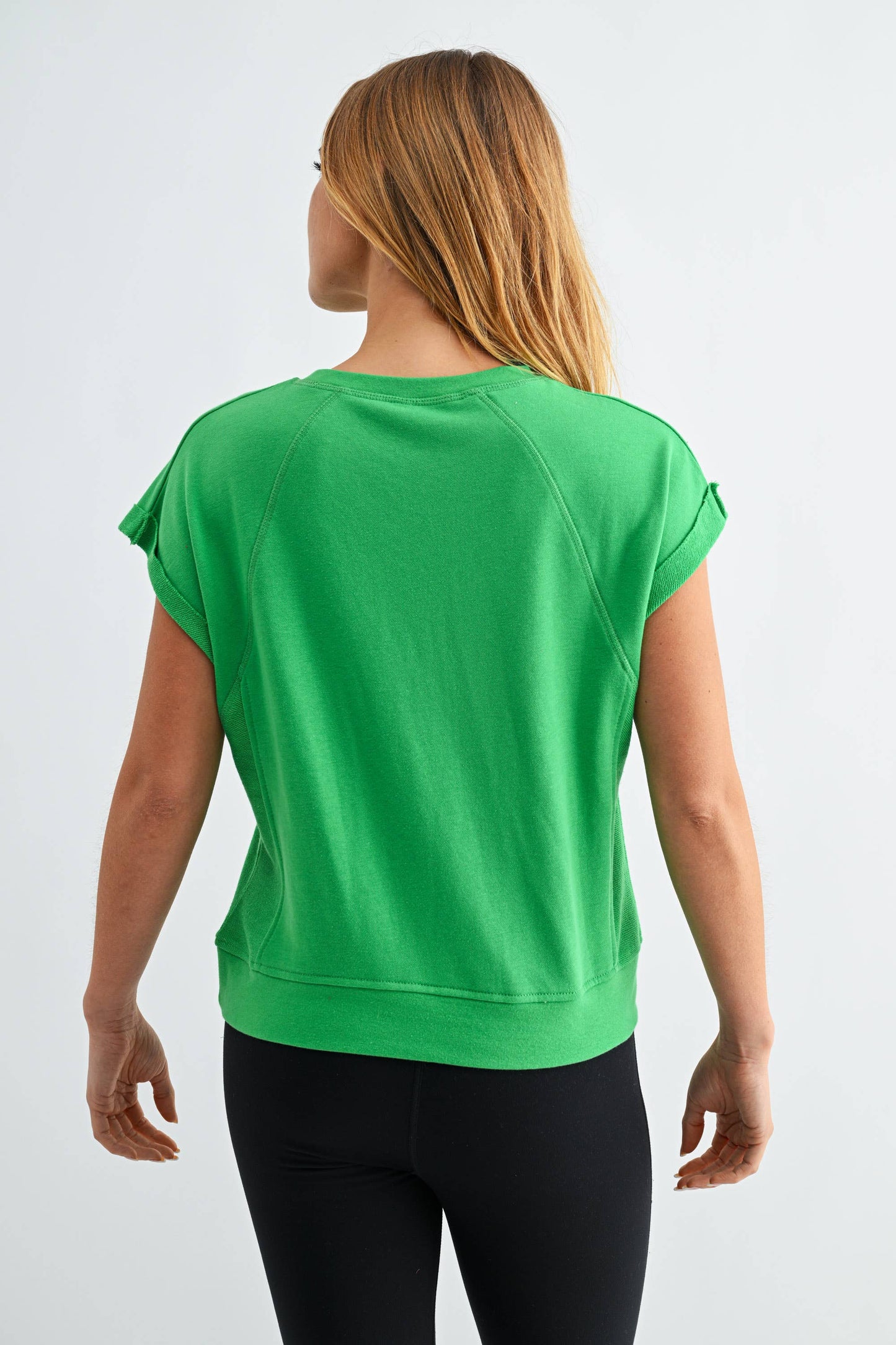 Offset French Terry Cap Sleeve Top: SILKEN TAUPE / S:M:L (2:2:2)