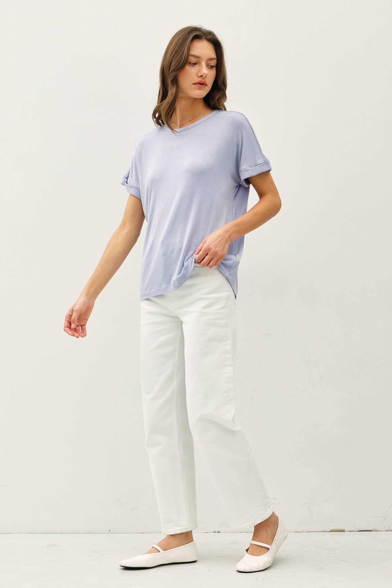 LIGHTWEIGHT MODAL BASIC FLOWY TEE  : Black / L