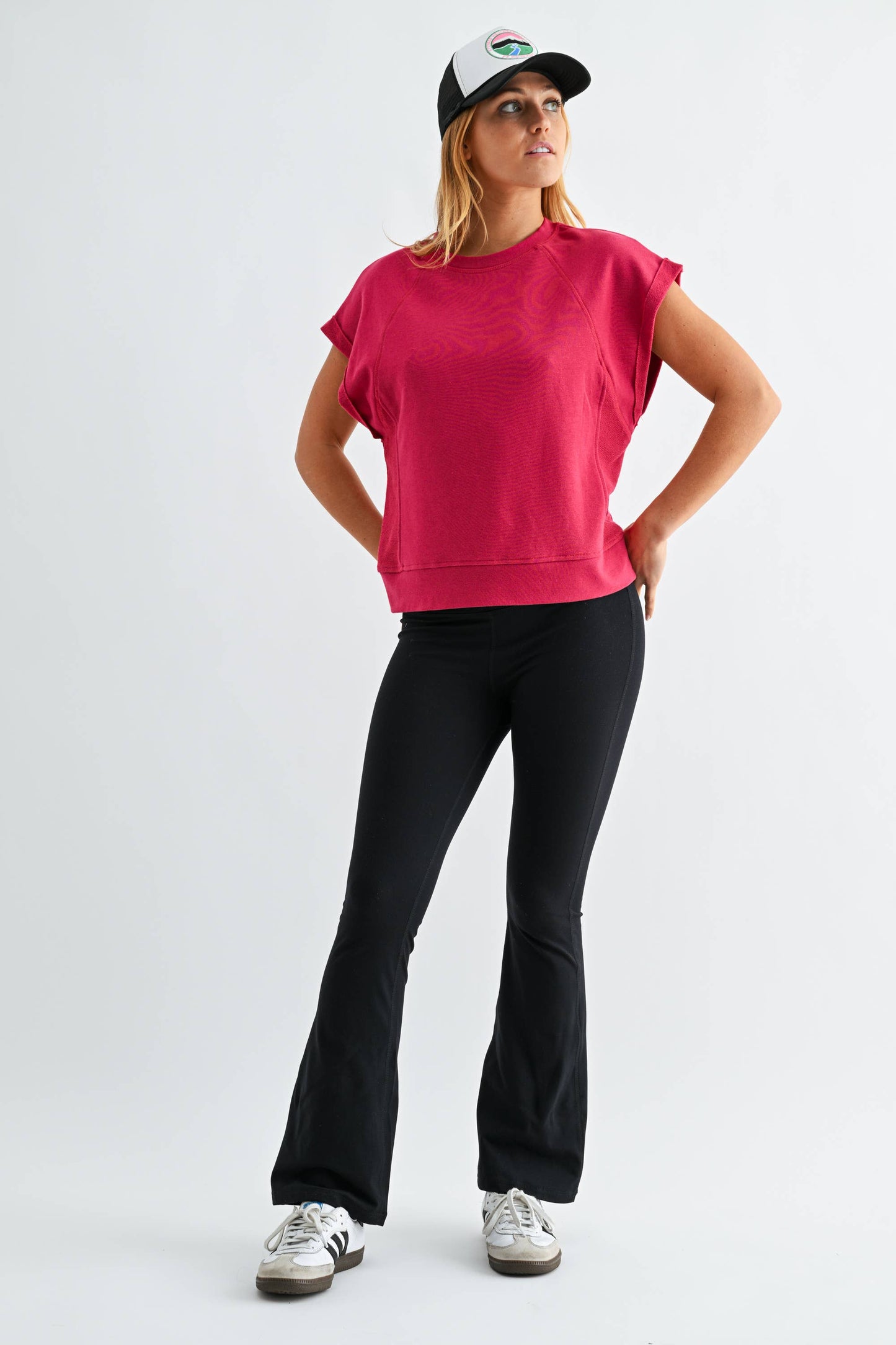 Offset French Terry Cap Sleeve Top: SILKEN TAUPE / S:M:L (2:2:2)