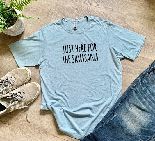 Just Here For Savasana - Funny Men's Tees - Yoga: Stonewash Blue (Black Ink) / Medium