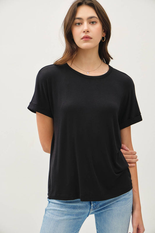LIGHTWEIGHT MODAL BASIC FLOWY TEE  : Black / L