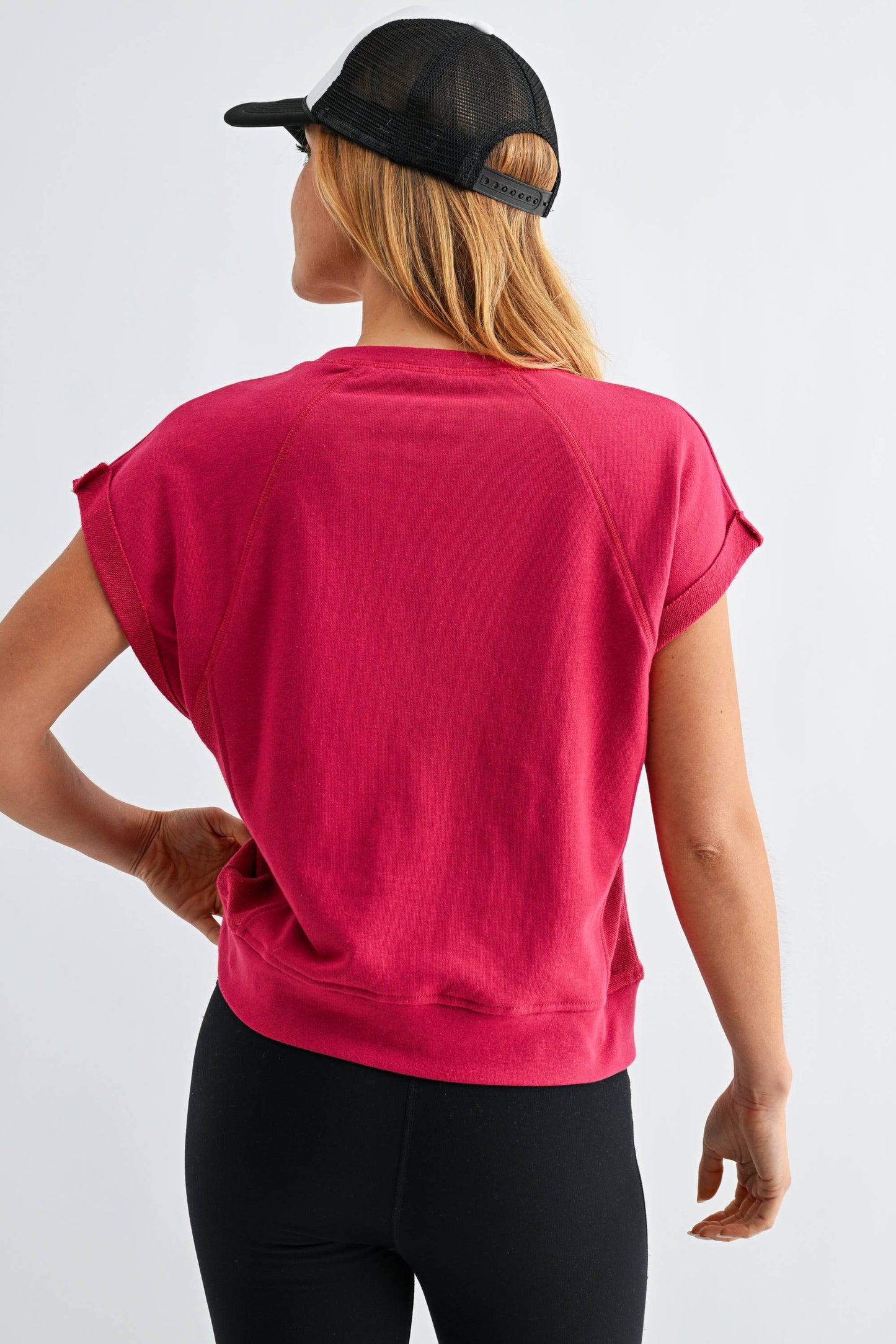 Offset French Terry Cap Sleeve Top: SILKEN TAUPE / S:M:L (2:2:2)