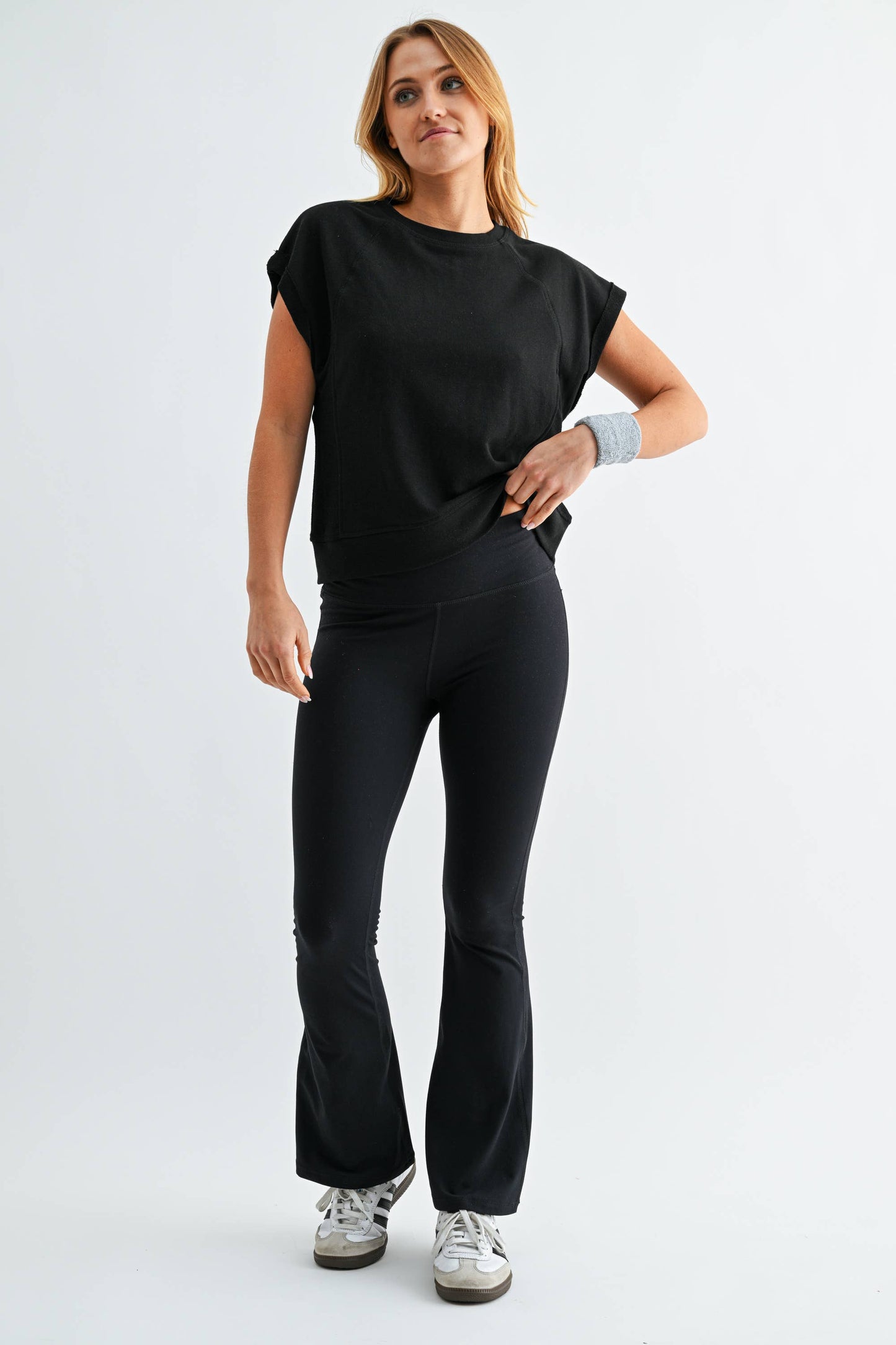 Offset French Terry Cap Sleeve Top: SILKEN TAUPE / S:M:L (2:2:2)