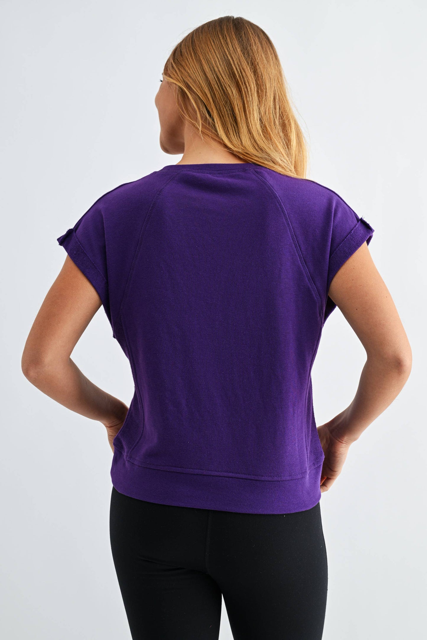 Offset French Terry Cap Sleeve Top: SILKEN TAUPE / S:M:L (2:2:2)