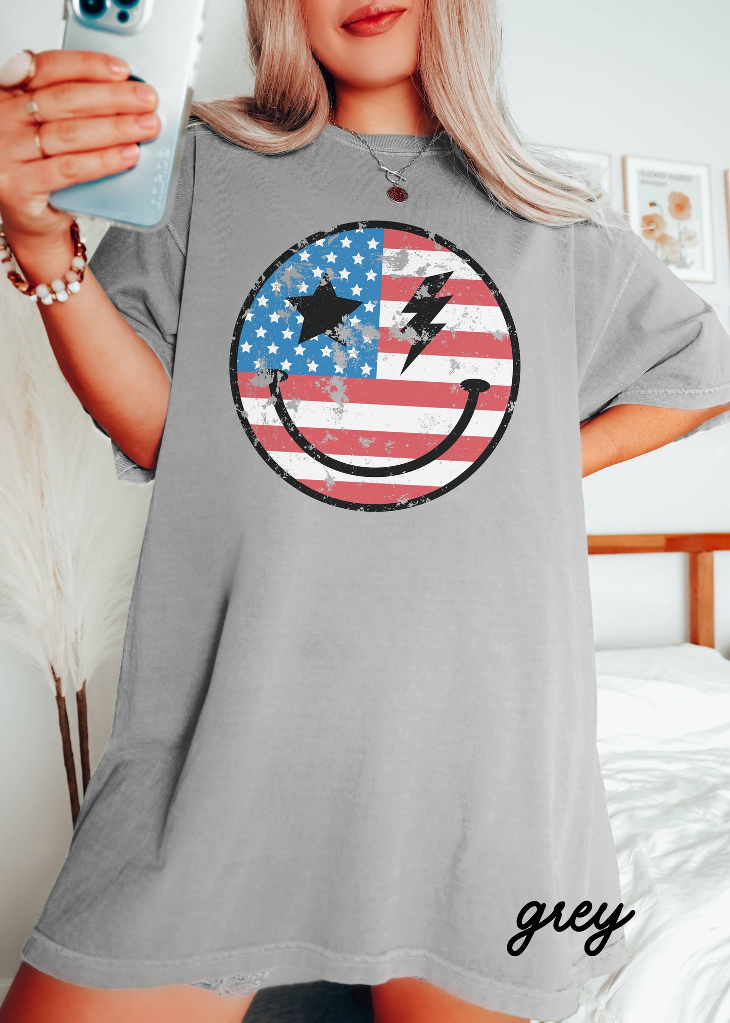 Happy USA Tee *10 Colors (S-3X): Chambray / Extra Large