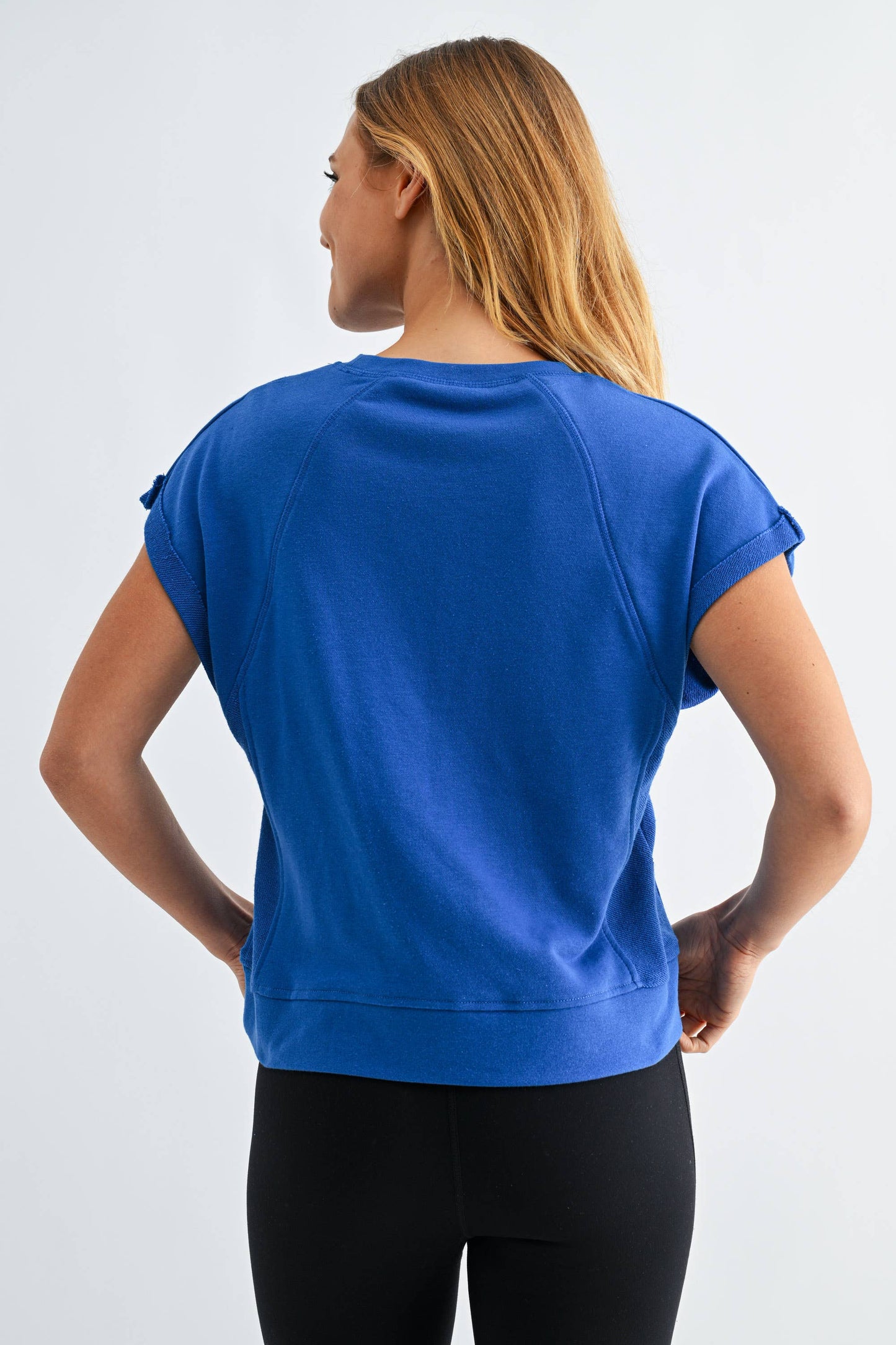 Offset French Terry Cap Sleeve Top: SILKEN TAUPE / S:M:L (2:2:2)