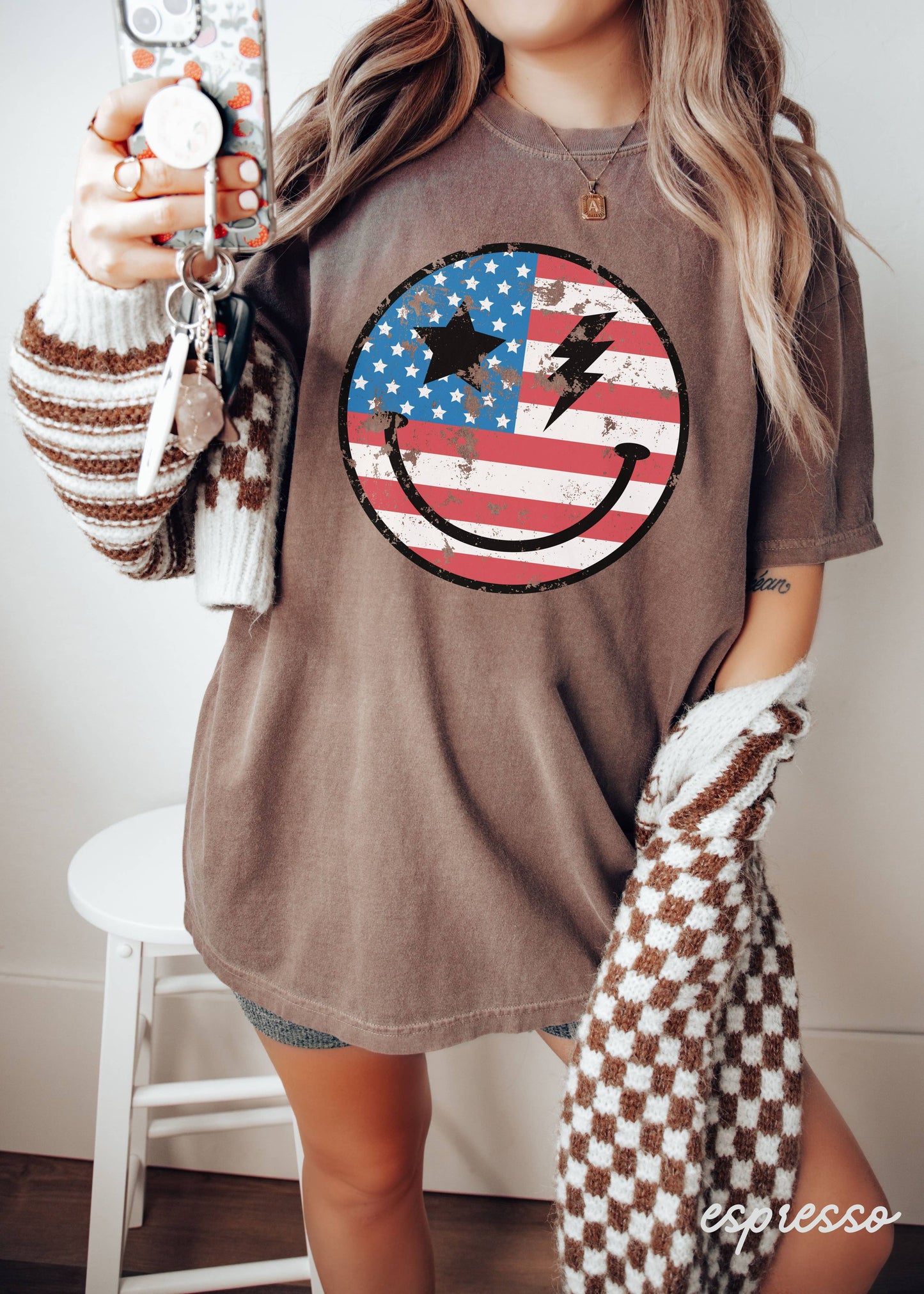 Happy USA Tee *10 Colors (S-3X): Chambray / Extra Large