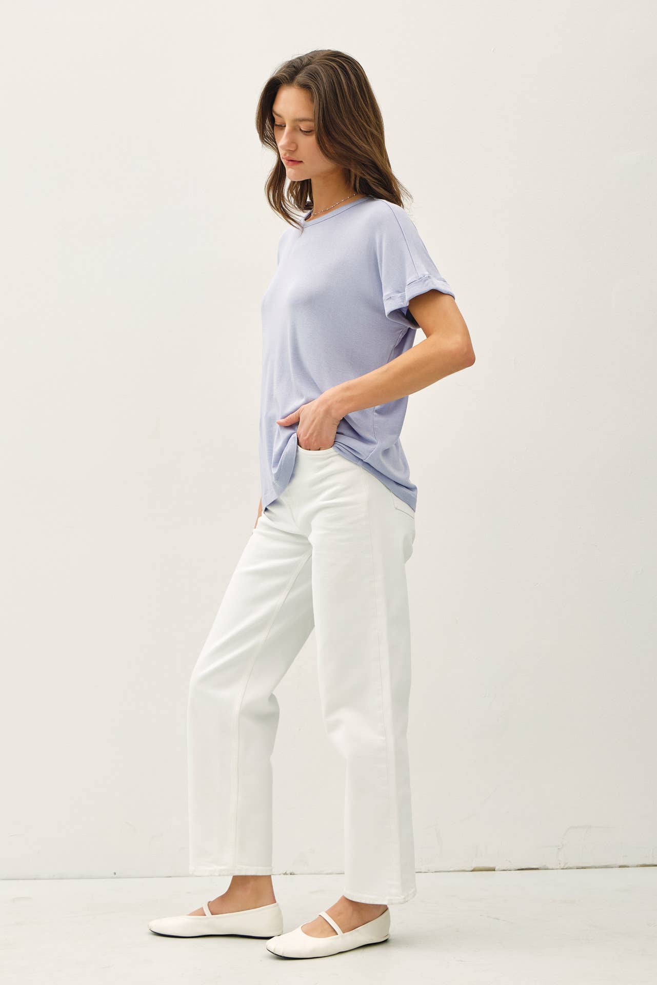 LIGHTWEIGHT MODAL BASIC FLOWY TEE  : Black / L