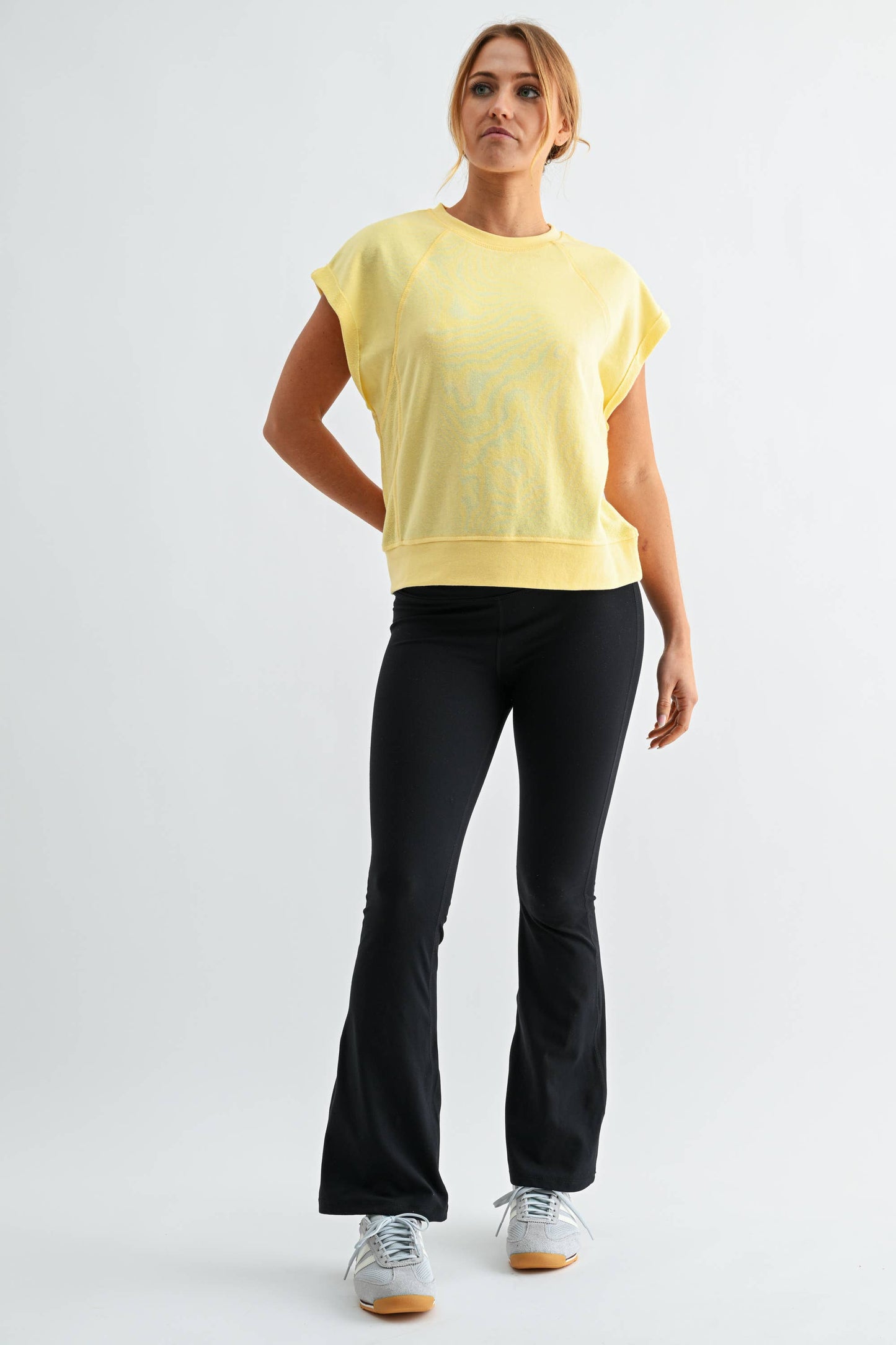 Offset French Terry Cap Sleeve Top: SILKEN TAUPE / S:M:L (2:2:2)