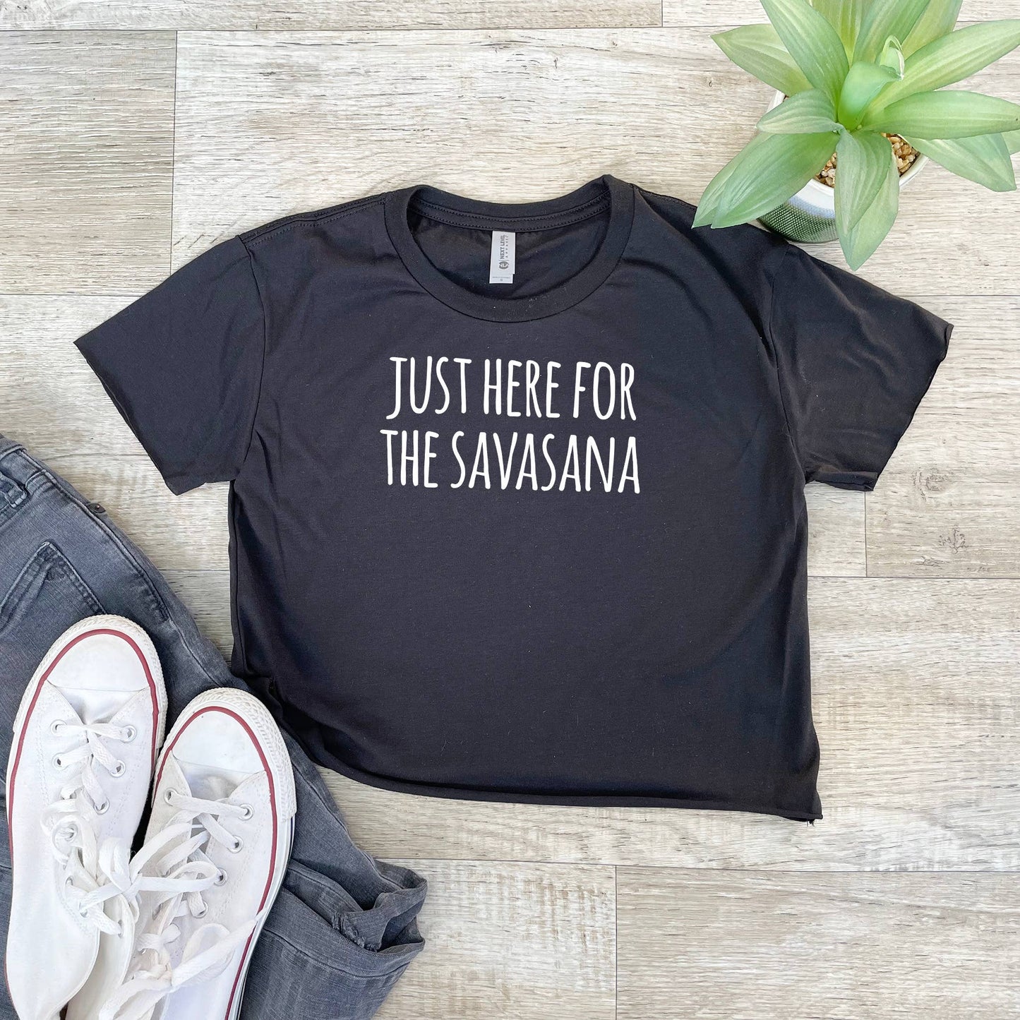 Here for the Savasana - Women's Crop Tee - Yoga, Yogi: Pine (White Ink) / Large