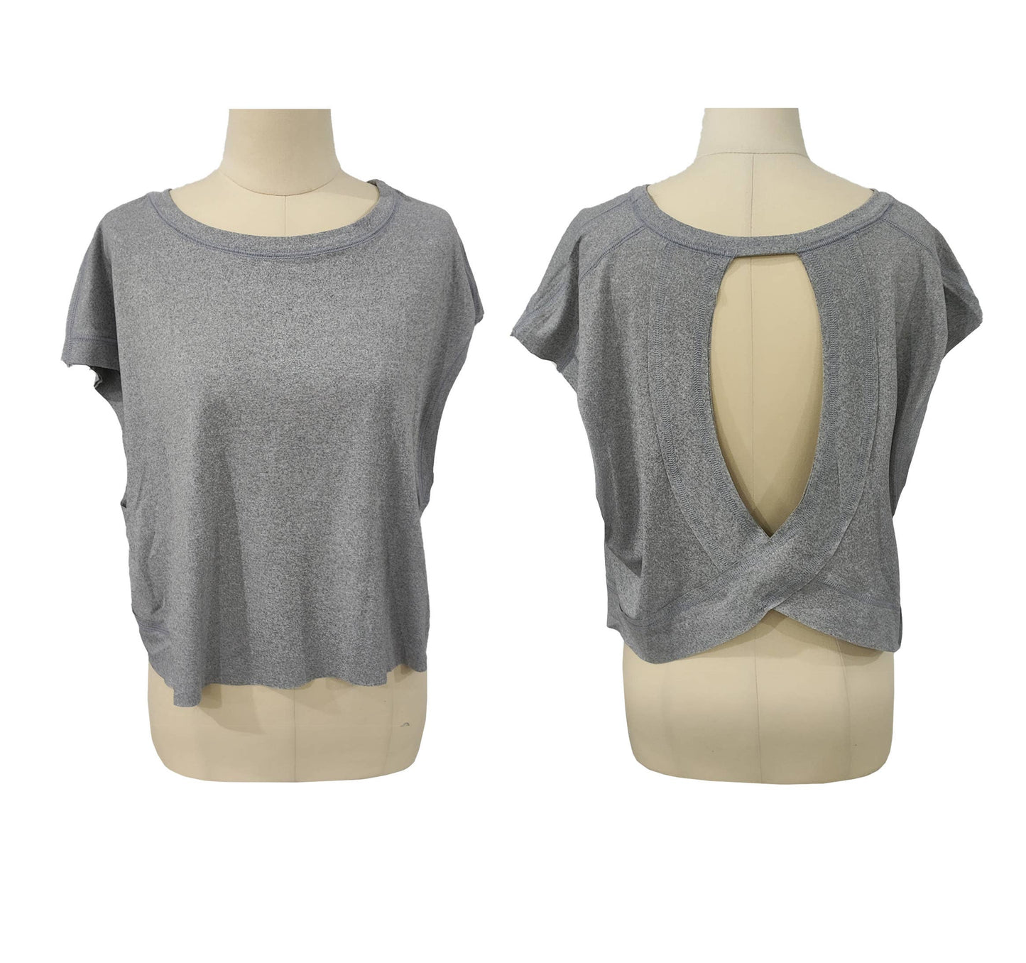 Slouchy wrapped cutout back short sleeve workout tee top: Pink / L
