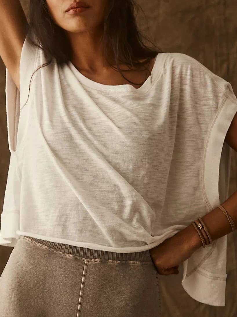 Slouchy wrapped cutout back short sleeve workout tee top: Pink / L